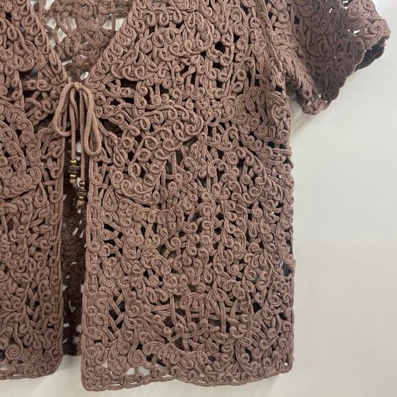 Alfred Dunner Tie Front Cardigan Open Knit Sweater Small Short Sleeve Knit Loop - Picture 5 of 7
